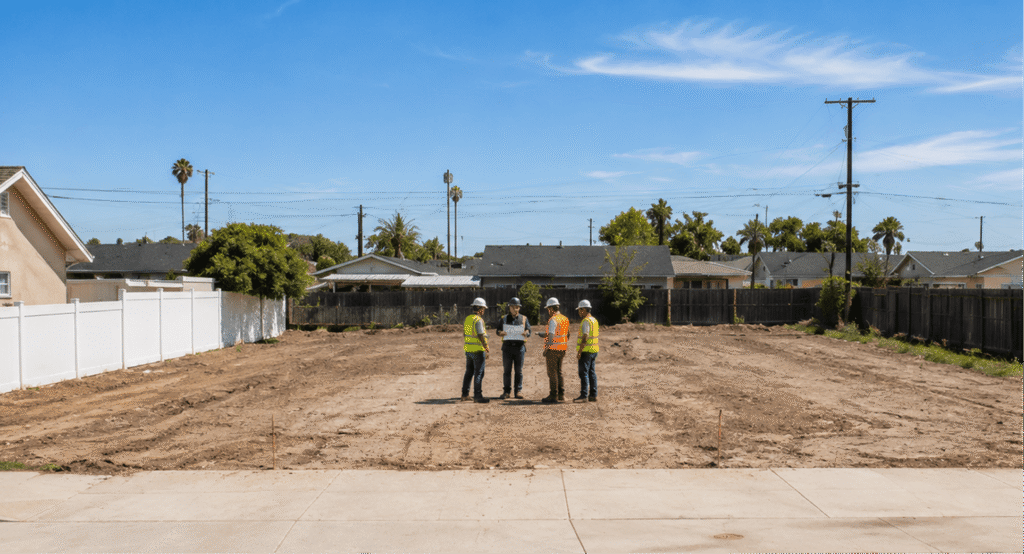 Blue Vision Construction team reviewing a project site