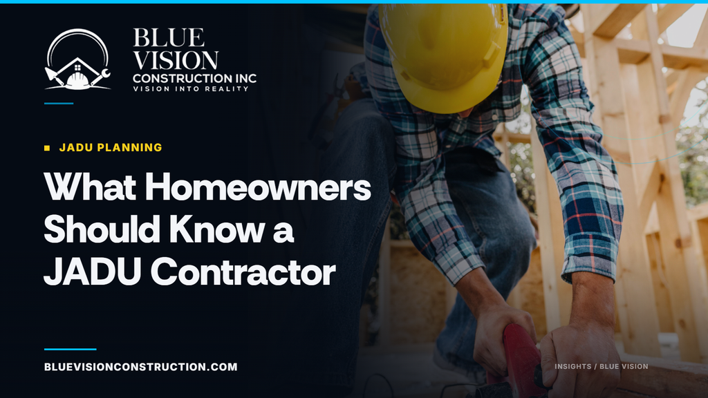 A JADU contractor helps homeowners transform existing residential space into a Junior Accessory Dwelling Unit by managing the planning, design, permits, construction, and final completion process
